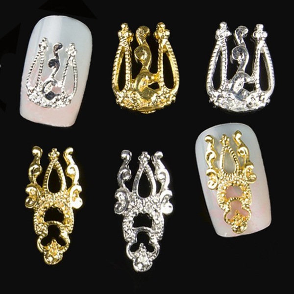 

10 шт золото серебро 3D роскошный сплава выдалбливают украшения искусства ногтя
