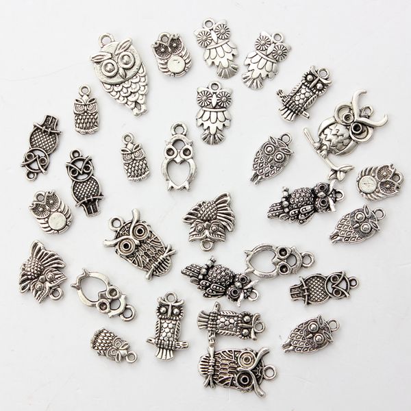 

30шт Смешанное Винтаж Тибетское серебряное ожерелье совы Кулон Шарм DIY