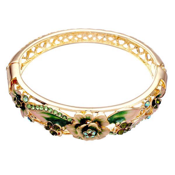 

Retro 18K Gold Plated Rhinestone Bracelets Elegant Butterfly Flowers Bangle Bracelet For Women
