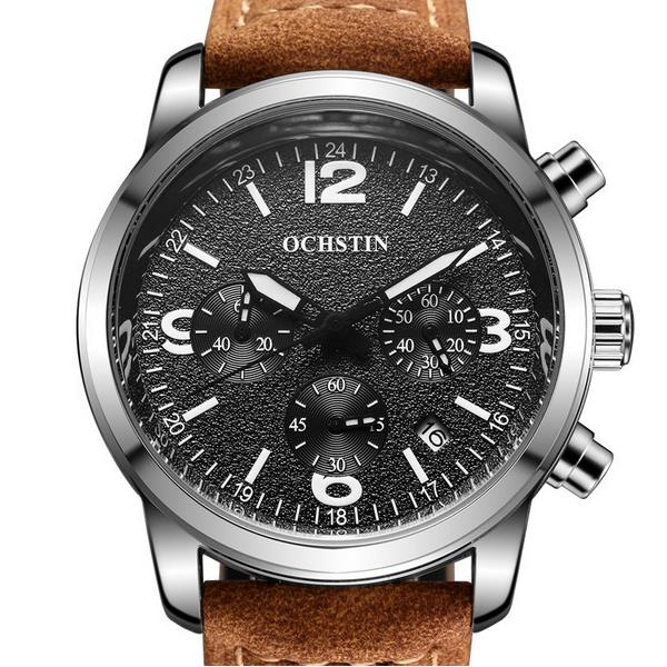 

OCHSTIN 6047G Мода Мужчины Кварцевые часы Luxury Luminous Указатели кожаные ремни Спортивные часы