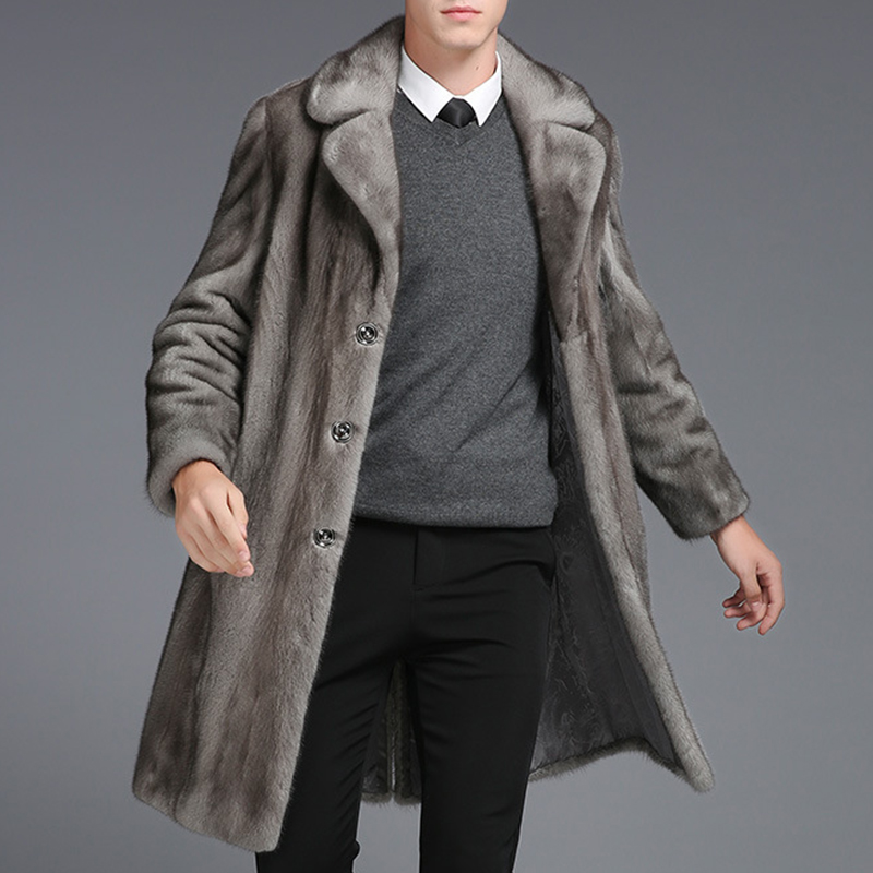 

Mens Mink Faux Fur Coats Mid Long Winter Warm Furry Overcoat