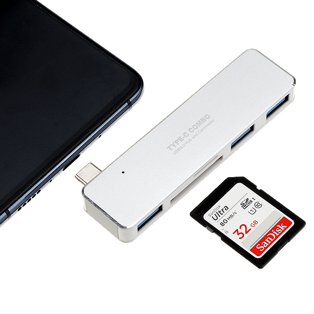 

Bakeey 5 в 1 Type-C USB-C Адаптер USB-концентратор с 3 портами USB 3.0 Слот для чтения карт памяти Слот для ноутбука Macbook