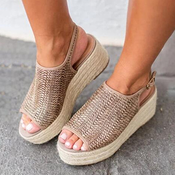 

Large Size Peep Toe Weaving Platform Sandals For Women