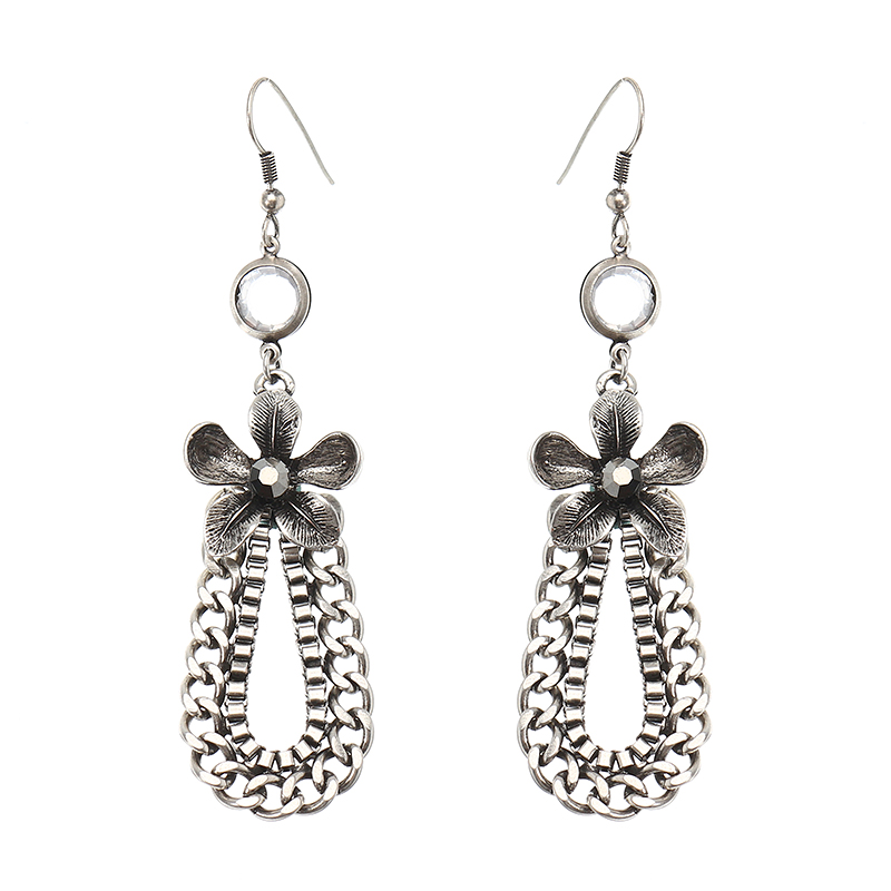 

JASSY® Vintage Link Chain Earring Steampunk Style Flower Rhinestone Ear Drop for Women