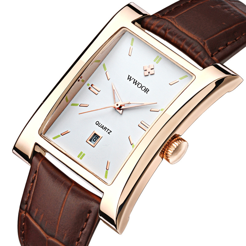 

WWOOR 8017 Прямоугольный циферблат Уникальный Дизайн Мужские наручные часы Деловой стиль Кварцевые часы