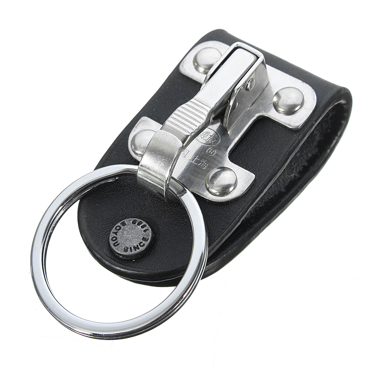 

Quick Release Belt Clip Ring Holder Detachable Stainless Steel Black Leather Key Chain Keyring