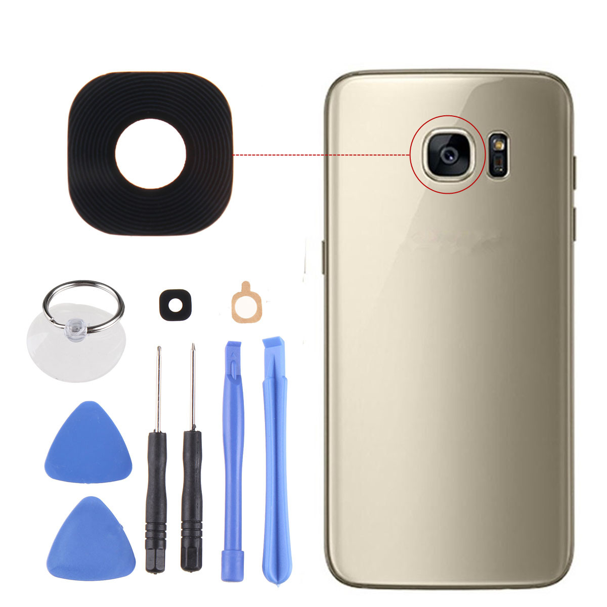 

Black Rear Camera Glass Adhesive Lens Cover + Tools for Samsung Galaxy S7 Edge