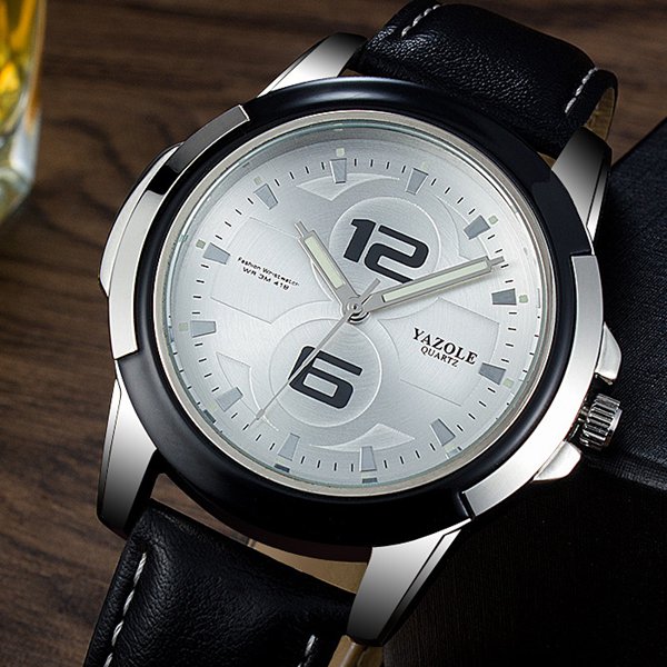 

YAZOLE 418 Мужские часы Роскошные светящиеся кожаный ремешок Мода Спорт Кварцевые наручные часы