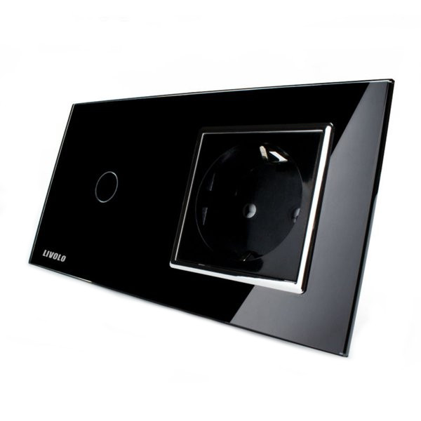 

Livolo черное стекло сенсорный выключатель с розеткой ес стены VL-C701-12/VL-C7C1EU-12