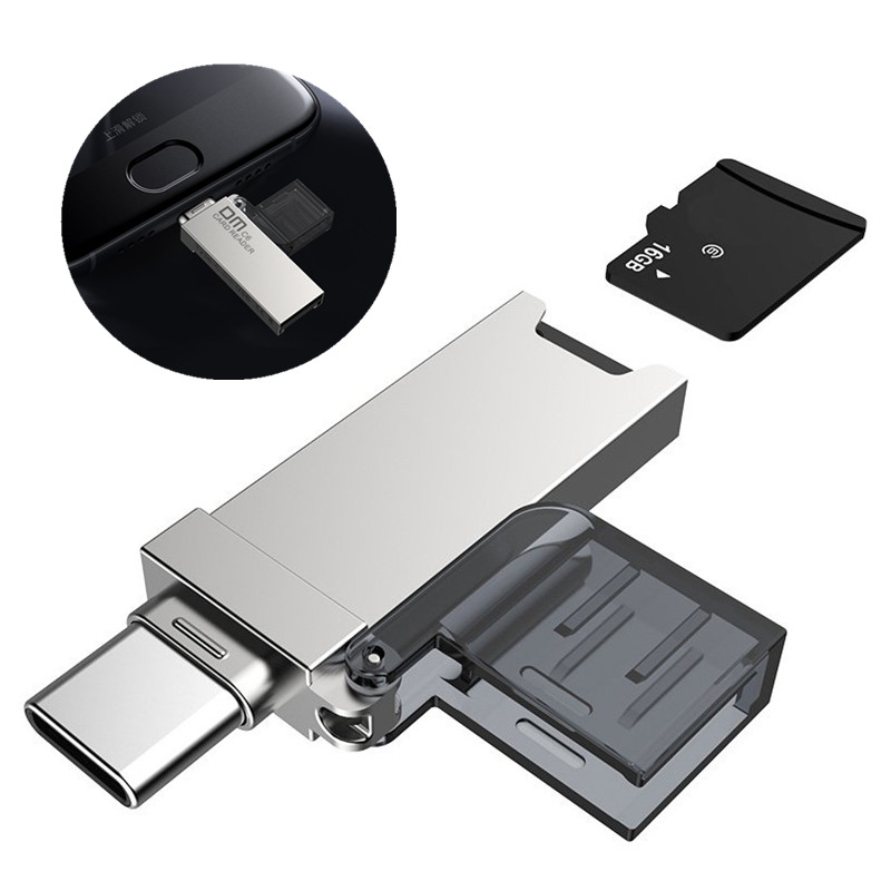 

DM 2 в 1 Металлический портативный Type-c OTG USB 2.0 TF Устройство чтения карт памяти для мобильных телефонов, планшетн