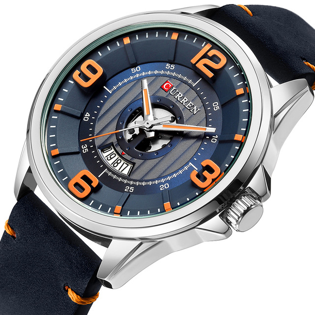 

CURREN 8305 3D номер Дизайн Мужские наручные часы Дата Дисплей Кожаный ремешок Кварцевые часы