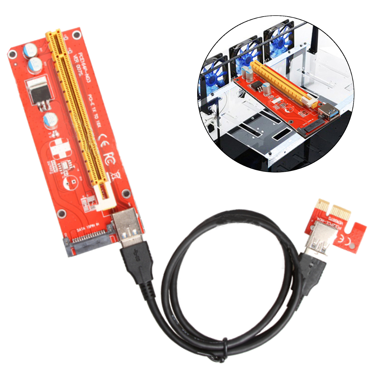 

USB 3.0 Pcie PCI-E Express 1x до 16x Extender Riser Card Adapter Power BTC Расширительный кабель Mining