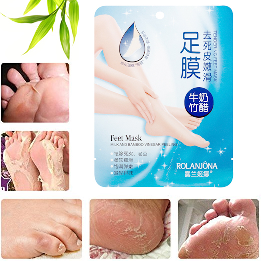 

ROLANJONA 4 Pcs Peeling Feet Mask Deep Exfoliating Baby Foot Bamboo Milk Vinegar Repairing