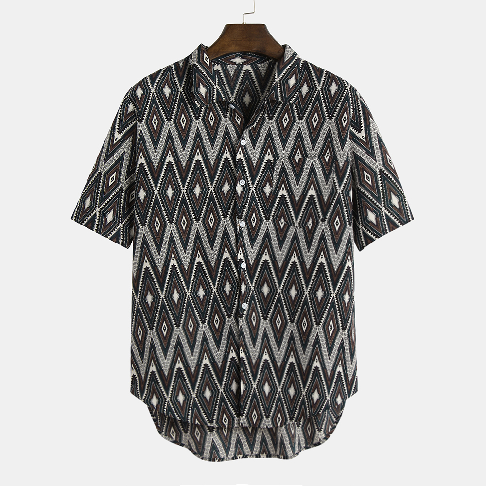 

Mens Vintage Enthnic Geometry Printed Loose Casual Shirts