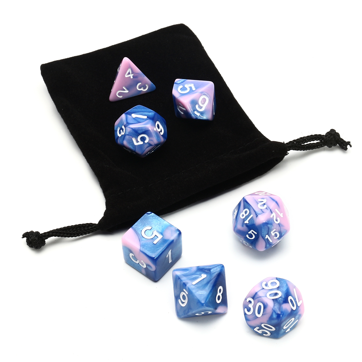 

7Pcs Pink Blue Gemini Acrylic Polyhedral Dice For Dungeons Dragons RPG RPG With Bag