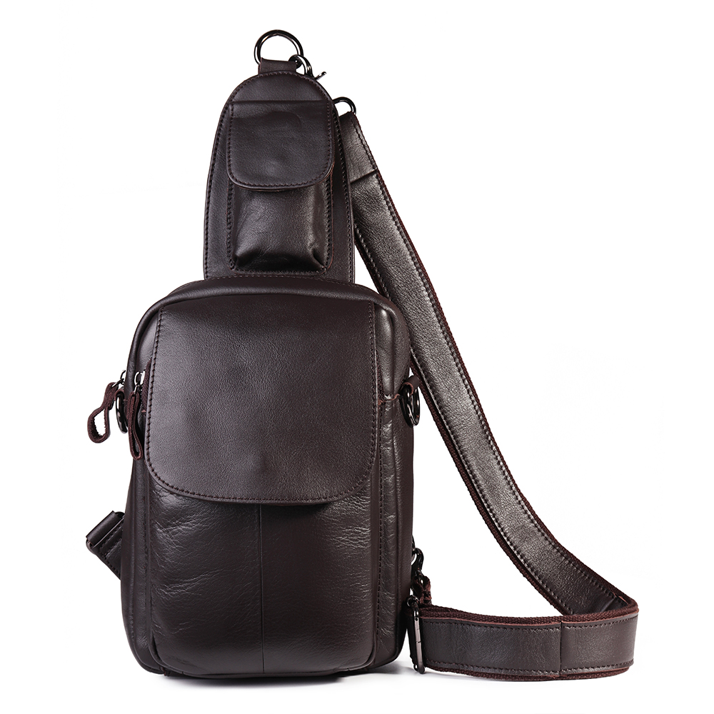 

Men Cowhide Genuine Leather Chest Bag Multi-Carry Crossbody