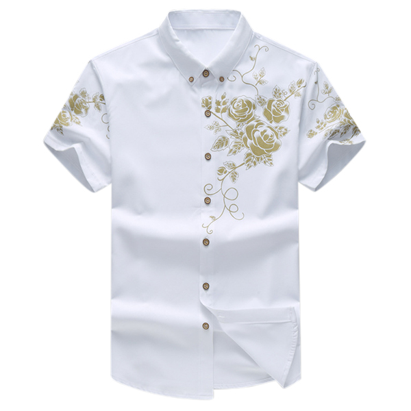 

Мужская цветочная печать Мода Китайский стиль отложным воротником с коротким рукавом рубашки