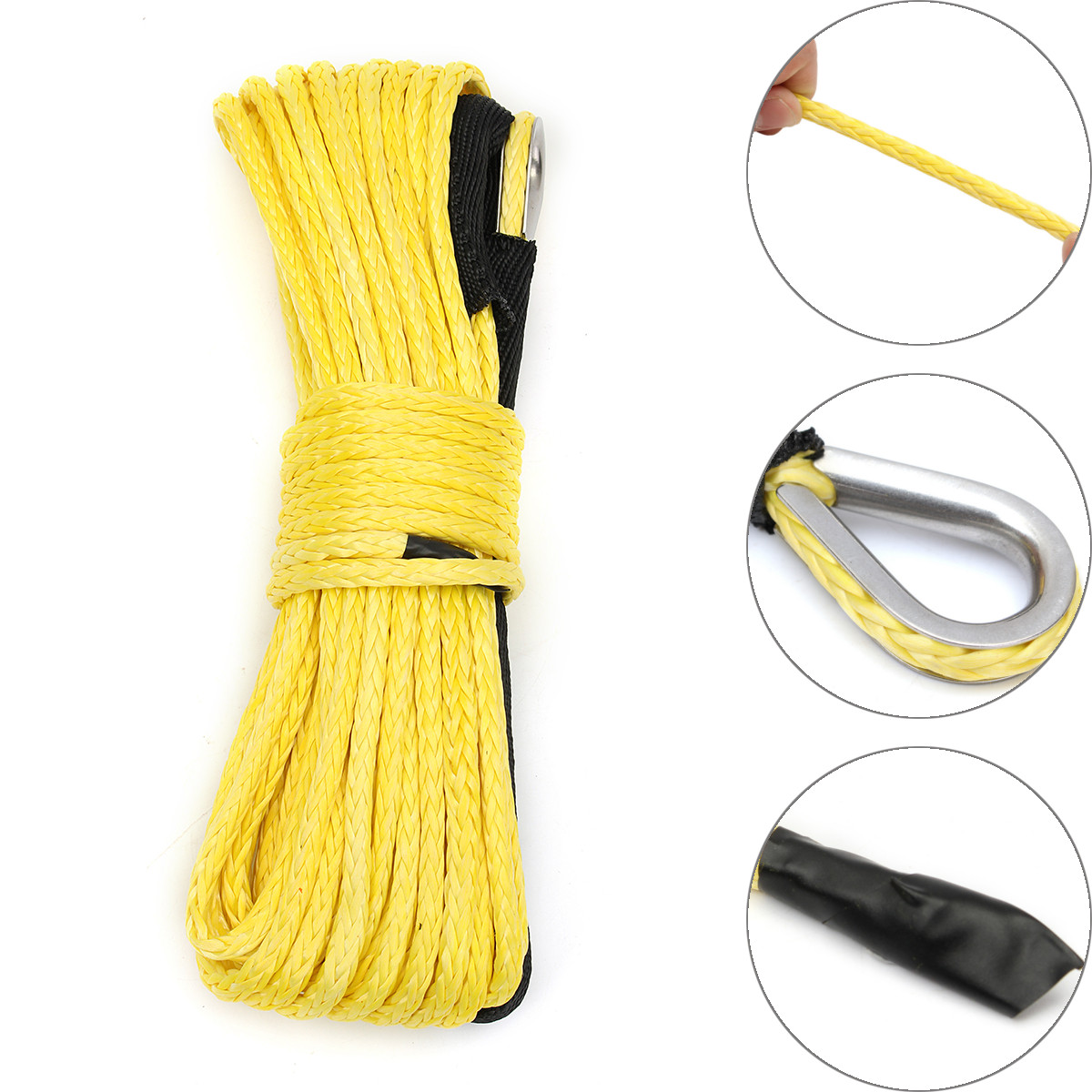 

7000 Lbs 50Ft Yellow Synthetic Winch Rope Cable Towing Rope ATV Winch Line 1/4 Inch