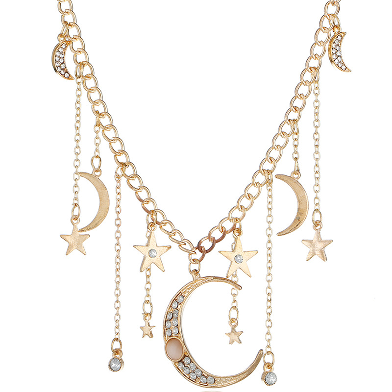 

Ретро кисточки Moon Star ожерелье горный хрусталь Кулон сплава ожерелье для Женское