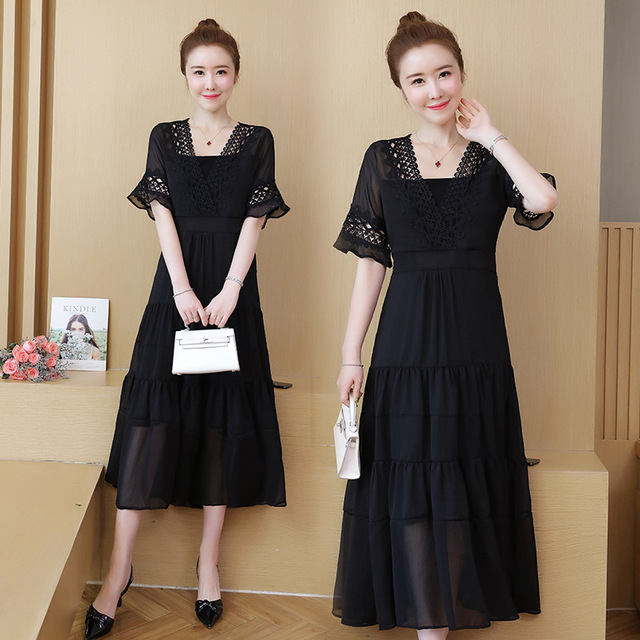 

Large Size Women's Clothing New French Niche Dress Foreign Gas Was Thin And Fat Sister In The Long Black Dress