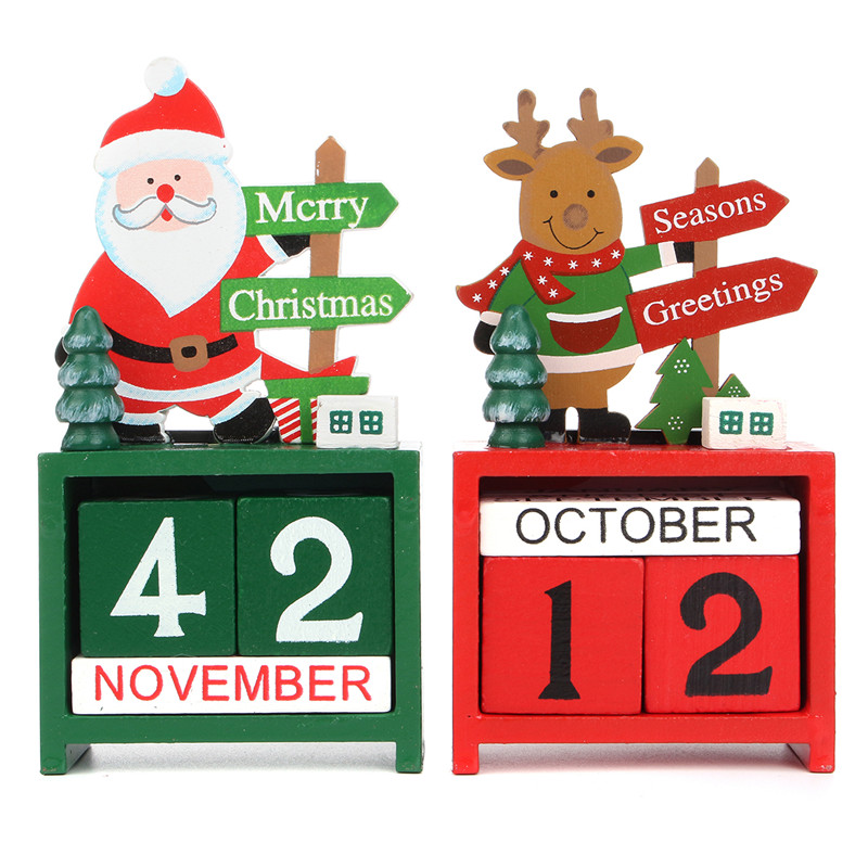 

Christmas Creative Gift Mini Wooden Calendar Home Ornament Table Desk Decor Elk Santa Claus