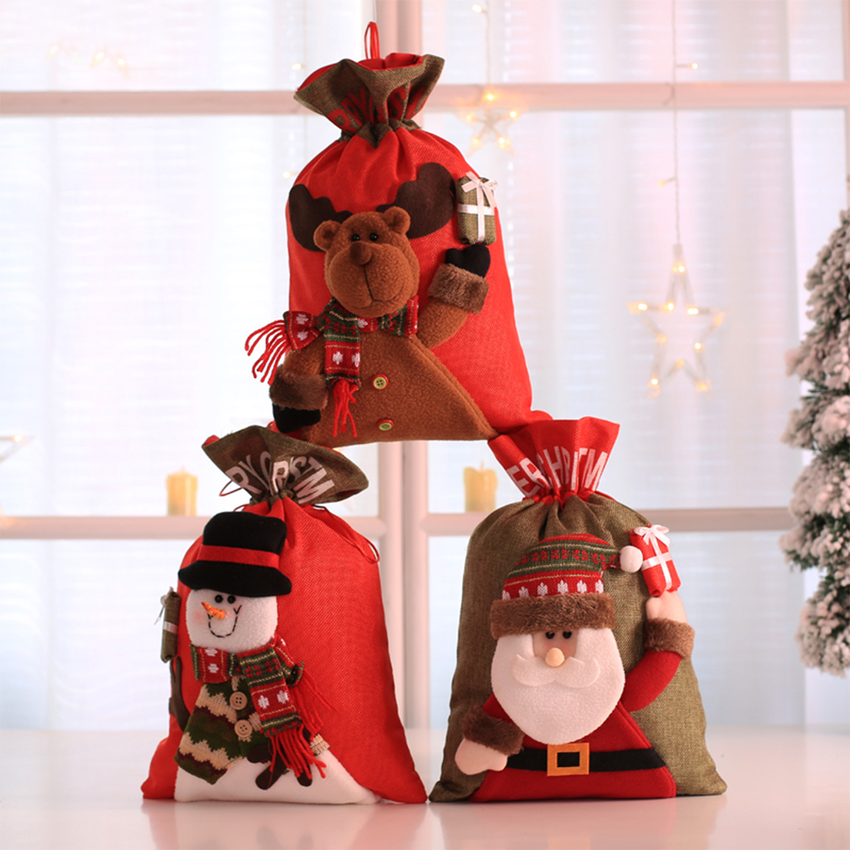 

Большой Рождественский Дед Мороз Мешок Снеговик Дети Рождественские Подарки Конфеты Колготки Сумка