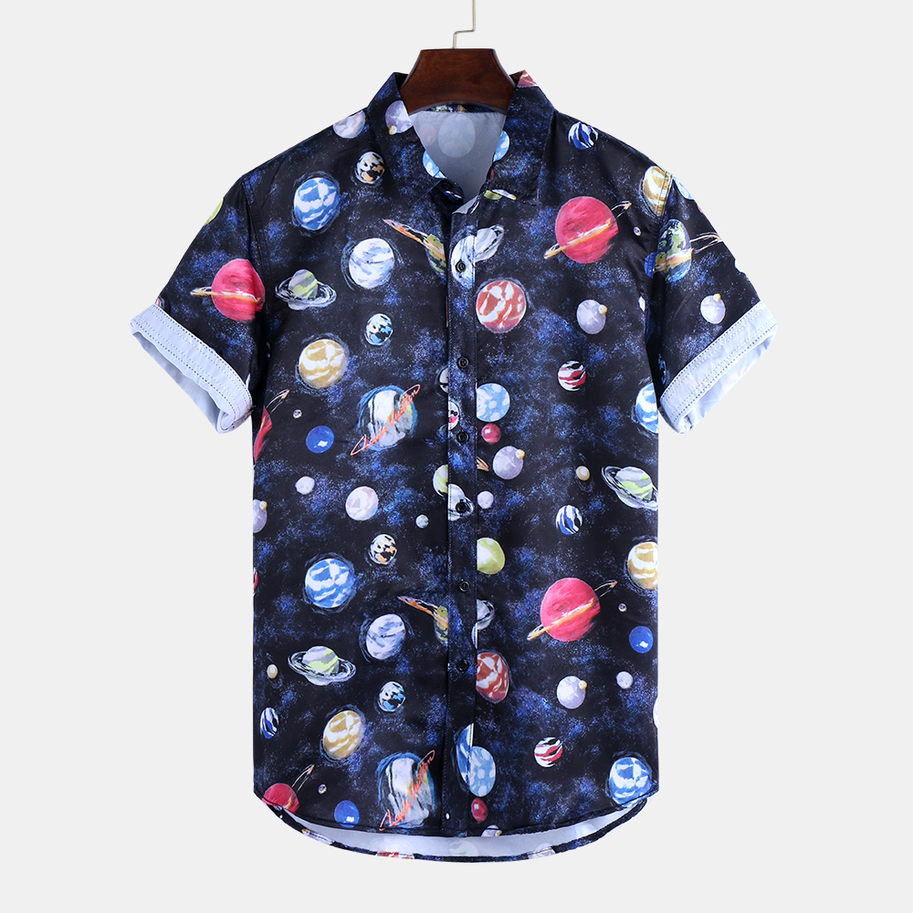 

Мужские 100% -й хлопковые летние цветочные печатные свободные повседневные рубашки