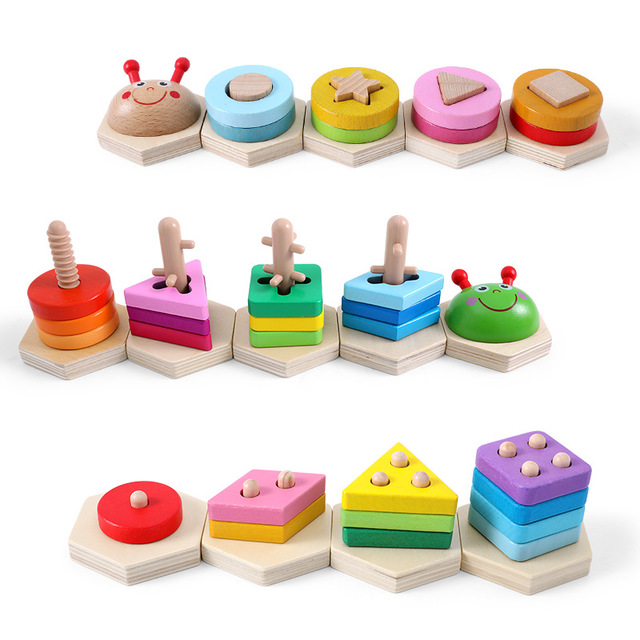 

Children's Shape Matching Cognitive Toys Early Education Intellectual Development Of Wooden Blocks Stacked High Baby Geometry Set