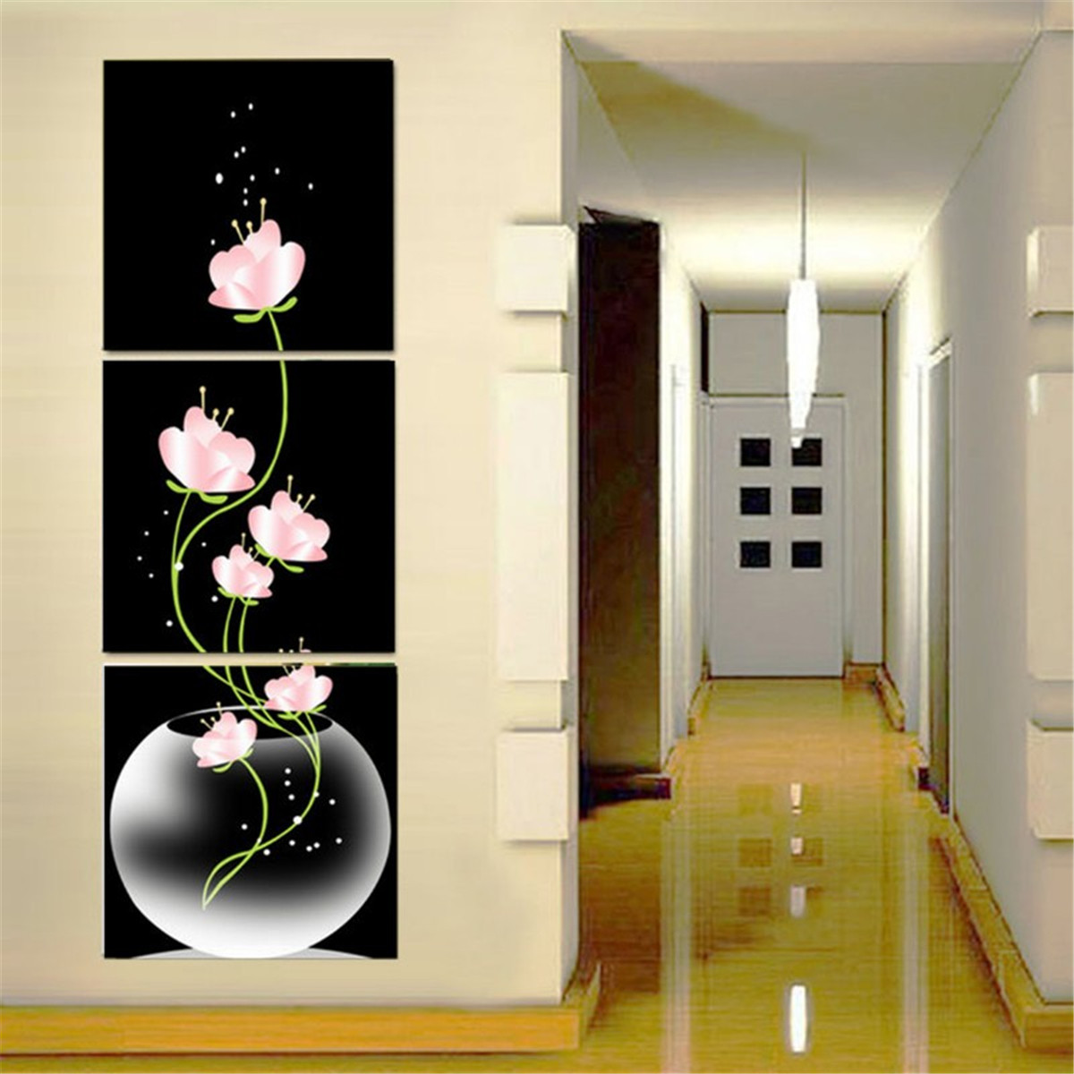 

40x40cm Combination Canvas Print Painting 3Pcs Flowers Lotus Printed On Canvas Home Entryway Wall Decor