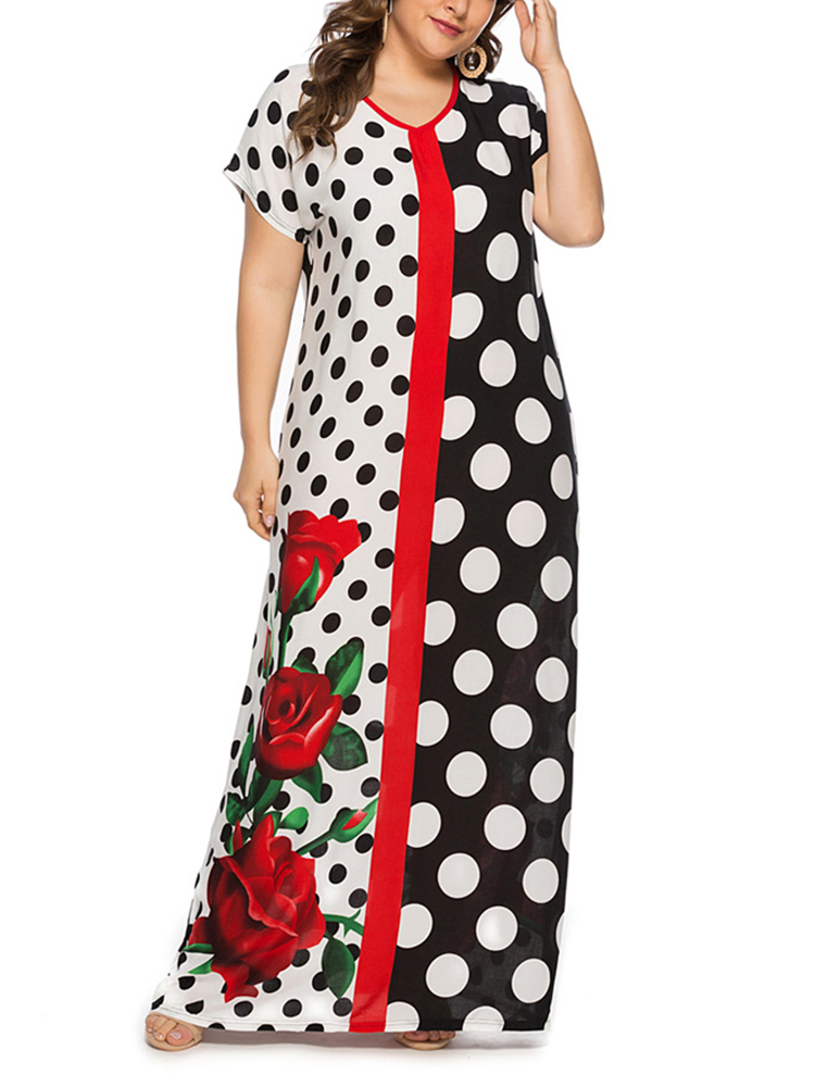 

Женское Длинные рукава в горошек с цветочным принтом в горошек Платье