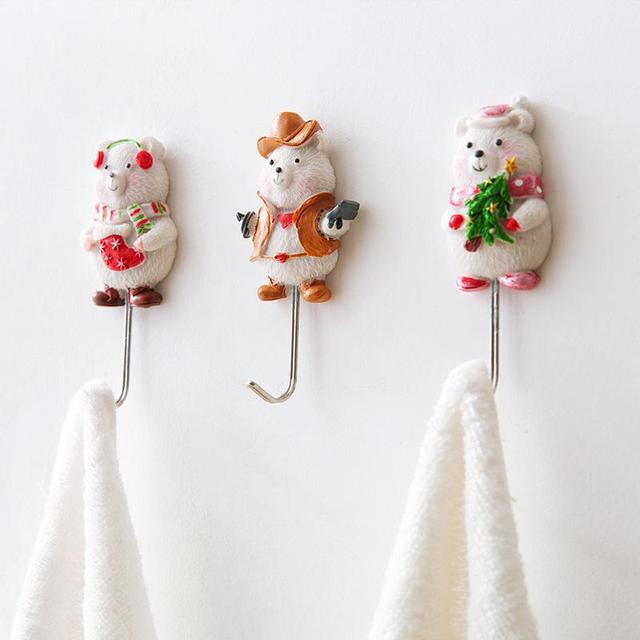 

Creative Christmas Bear Home Resin Strong Sticky Hook Wall Sticky Nail Kitchen Hook Door No Trace