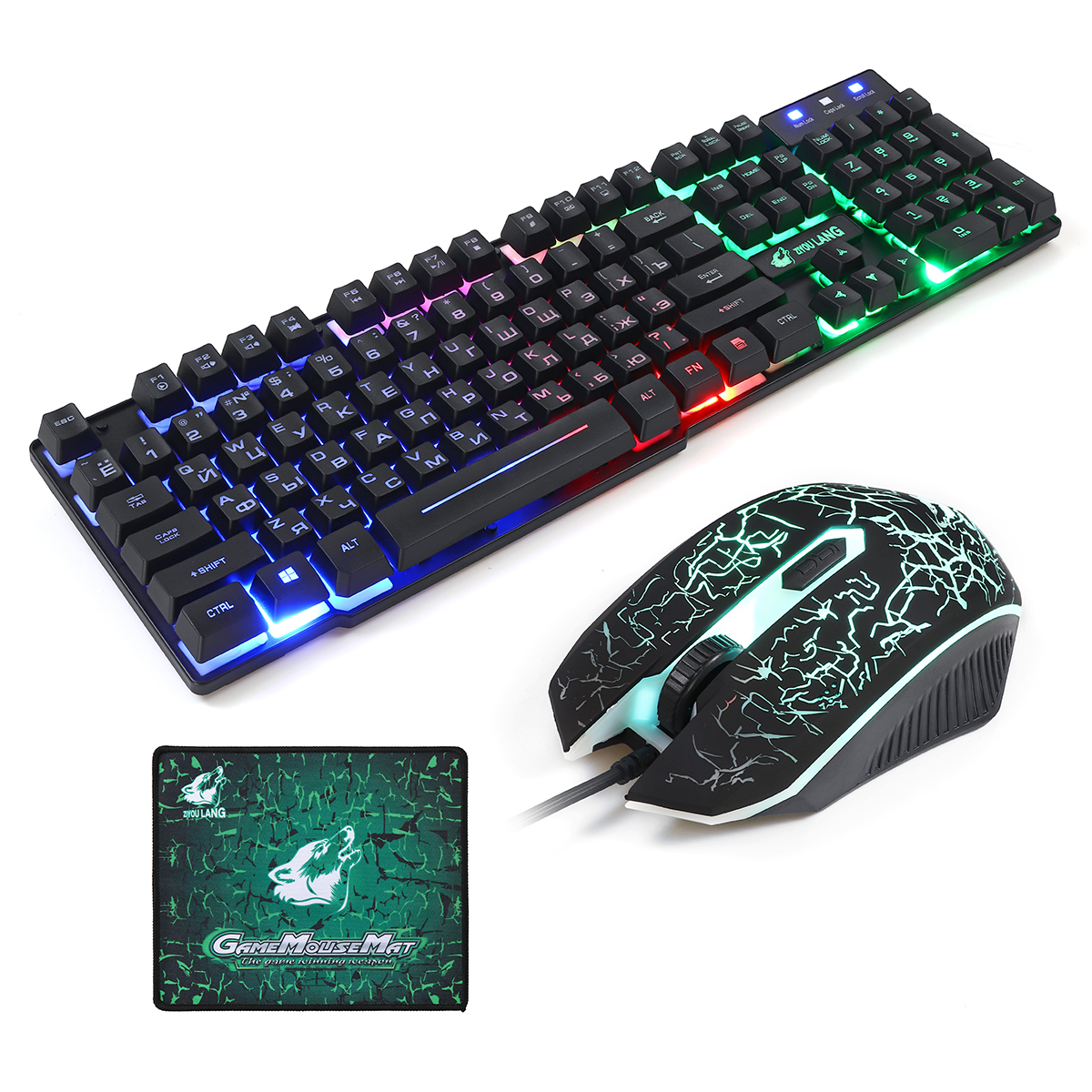 

T5 Colorful Backlight USB Wired Gaming Keyboard and 2000DPI LED Gaming Mouse Combo with Mouse Pad