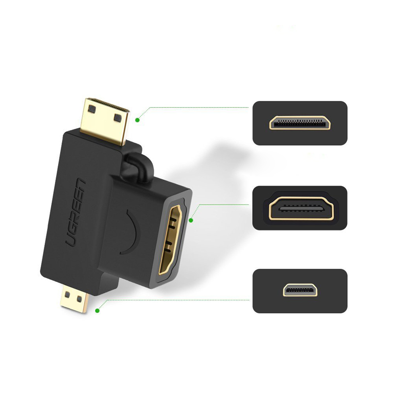 

Ugreen 2 в 1 мини HDMI / Micro HDMI Мужской и HDMI Женский адаптер Поддерживает 3D 4K 60 Гц 1080P для GoPro Hero 6 Hero