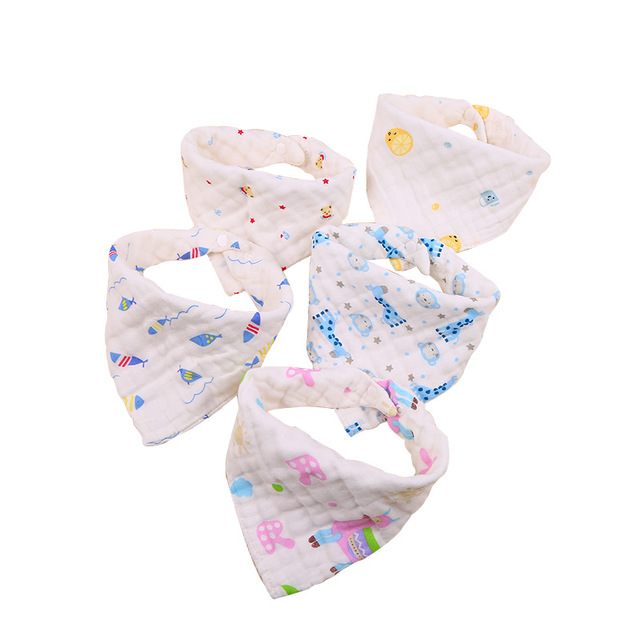 

6-слойная хлопковая высокоплотная пузырьковая пряжа с треугольной слюной Полотенце Baby Print Snap Baby Bib