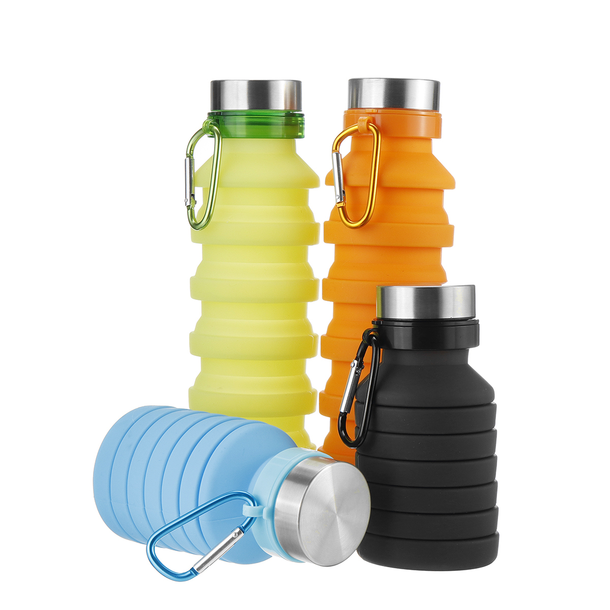 

550ML Silicone Folding Water Bottle Outdoor Travel Hiking Running Collapsible Water Bottle with Carabiner