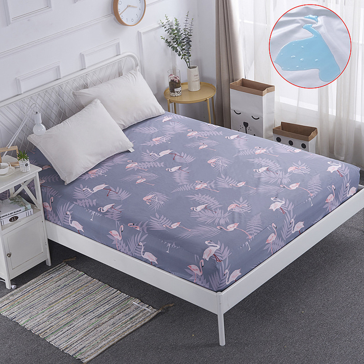 

Polyester Mattress Protector Pink Flamingo Bed Cover Air-Permeable & Machine-washable Bed Cover