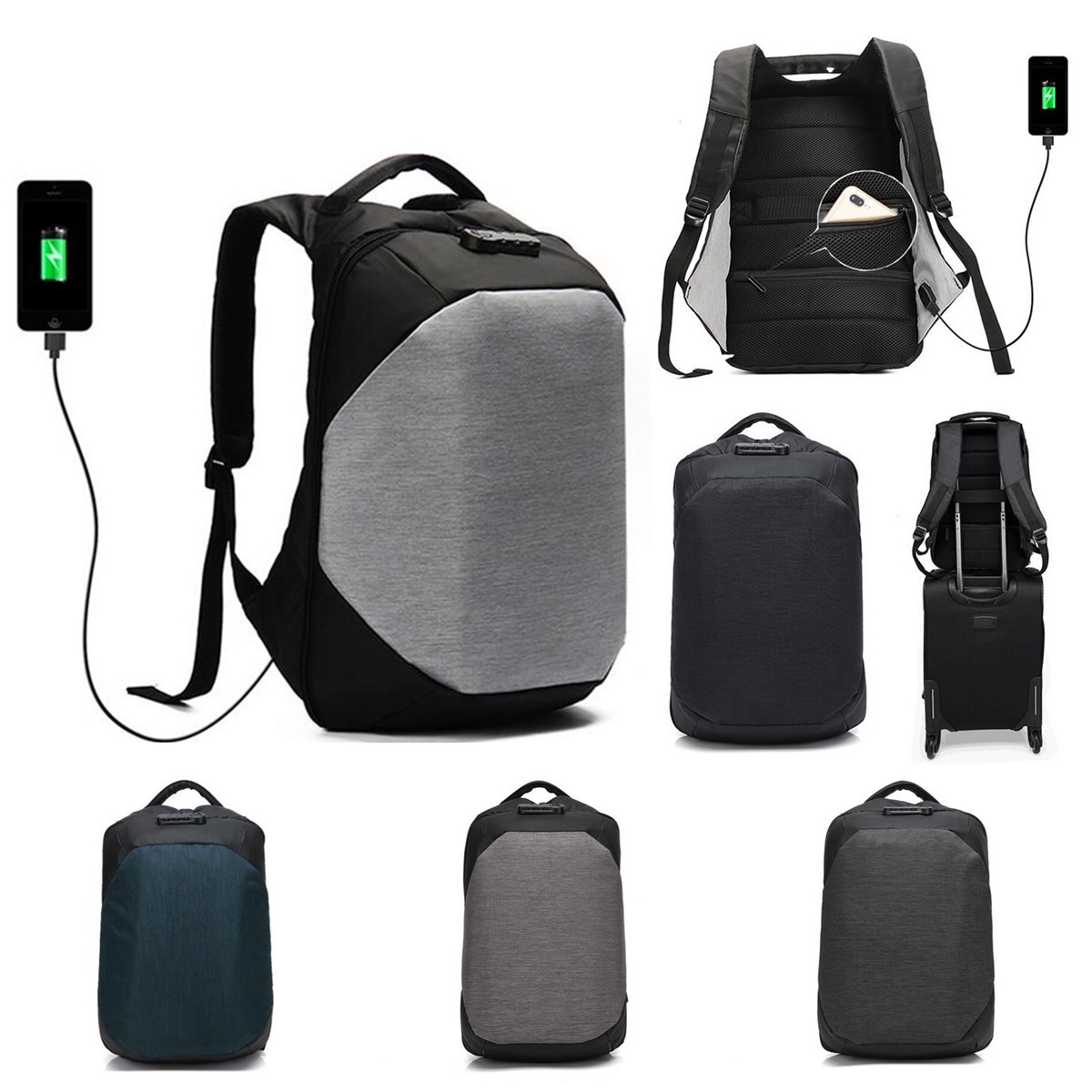

18L Men Anti-theft USB Backpack Rucksack Waterproof 15.6inch Laptop School Travel Shoulder Bag With Customs Lock