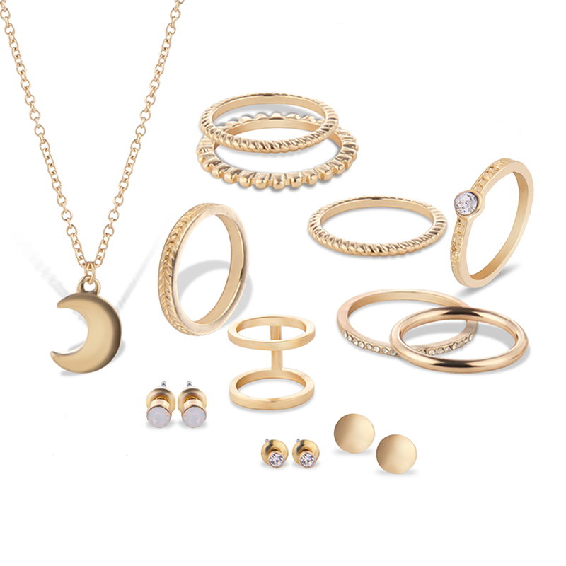 

12 шт золотых серебристых колец Crystal Серьги Набор ювелирных изделий из ожерелья