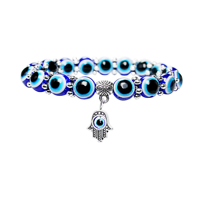 

Винтаж Смола Fatima Рука Blue Eyes Beads Модный эластичный браслет для Женское