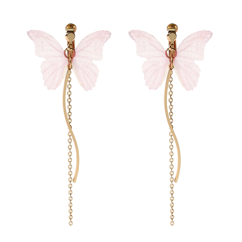 

Sweet Розовый Butterfly Arc Line Tassel Кулон Уши Clip Drop Серьги Модные украшения для Женское