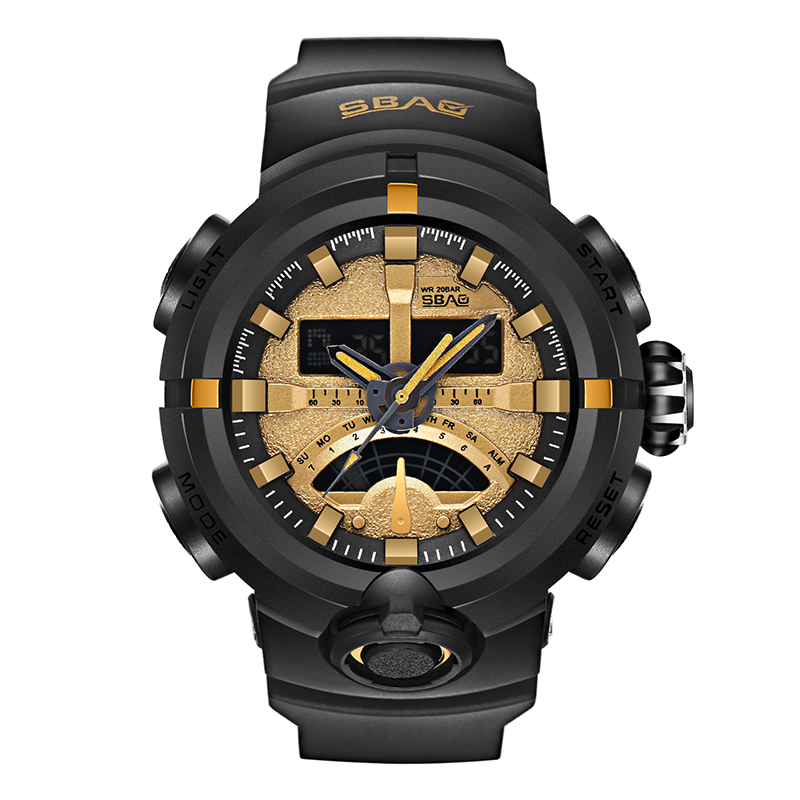 

SBAO S-8012-C, Dual Дисплей Цифровые часы Мужская мода Светящиеся Дисплей Календарь Секундомер Спортивные часы