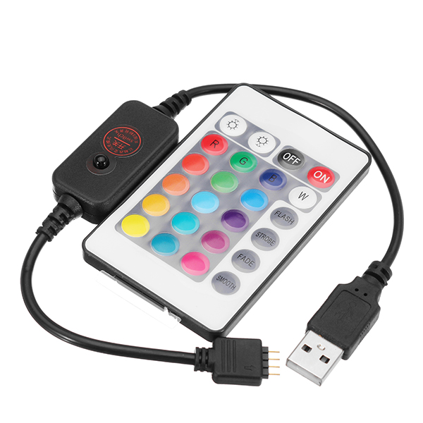 

DC5V USB 4Pins LED Controller with 24 Keys Remote Control for RGB Strip Light