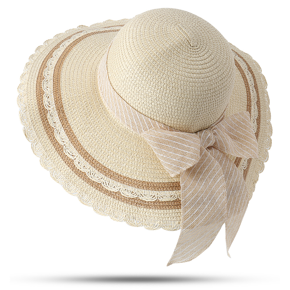 

Women Foldable Bow Sunscreen Bucket Straw Hat