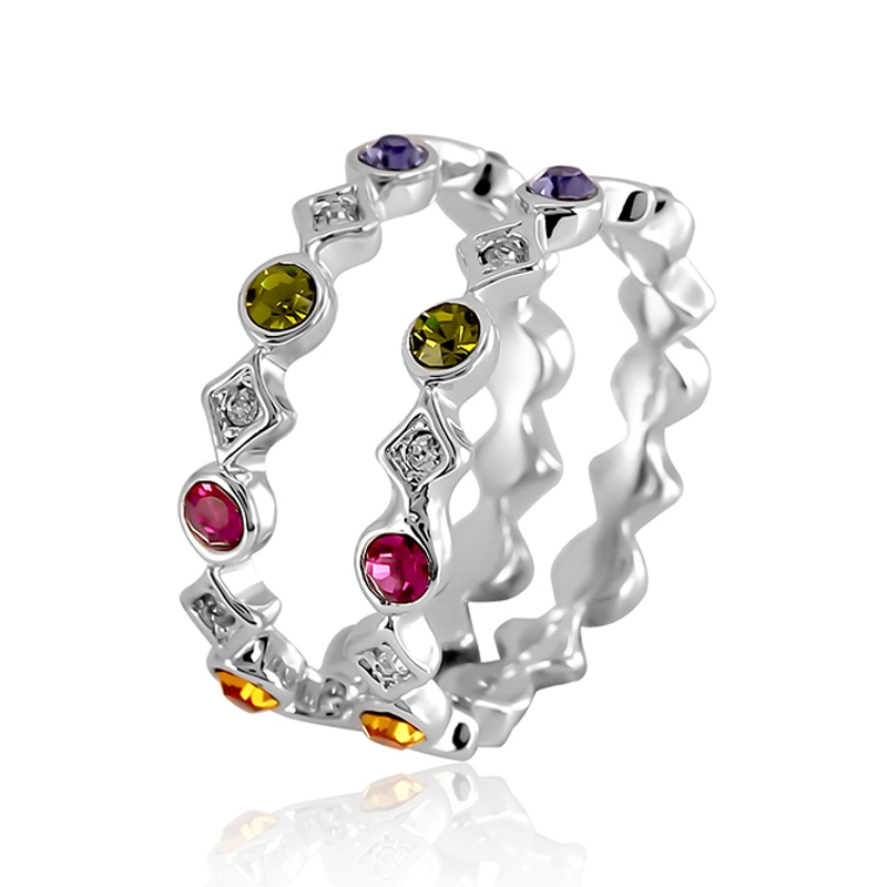 

2 Pcs of Trendy Rings Platinum Plated Colourful Rhinestones Women Ring