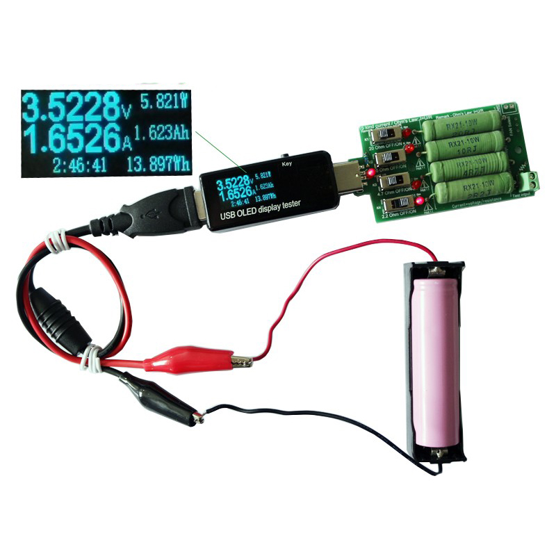 

OLED Дисплей USB-тестер DC-вольтметр Амперметр 18650 Емкость с электронной нагрузкой + сопротивление разряда Аллигаторны
