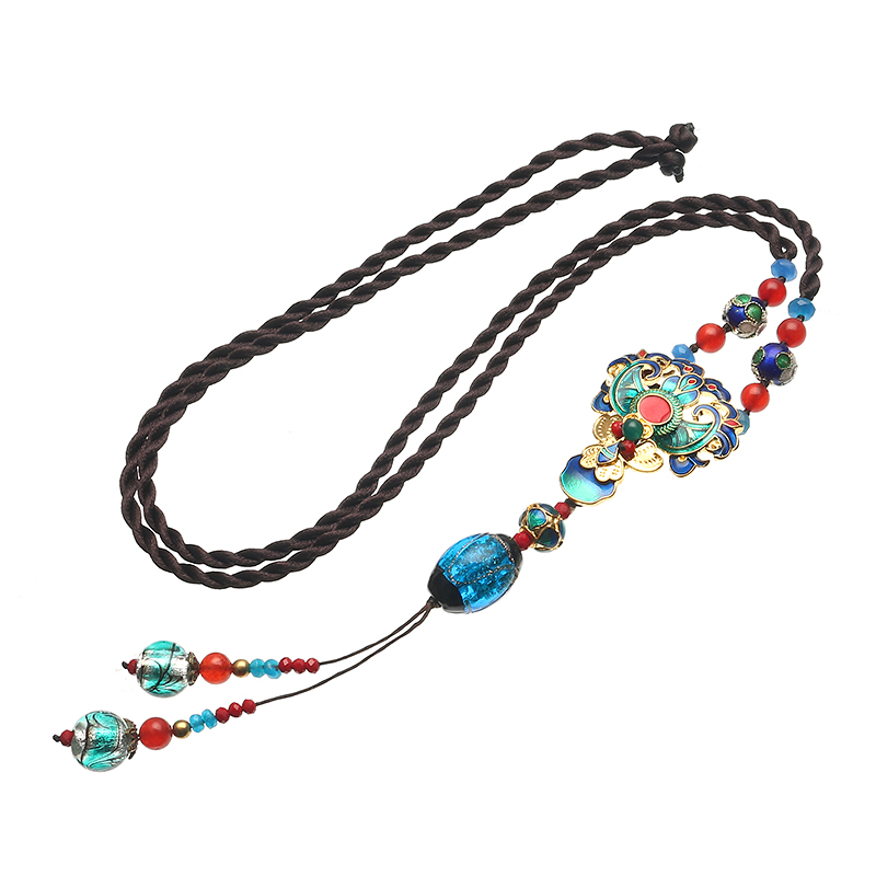 

Этническое ретро-ожерелье Винтаж Jade Beads Веревка Длинные ожерелья для Женское