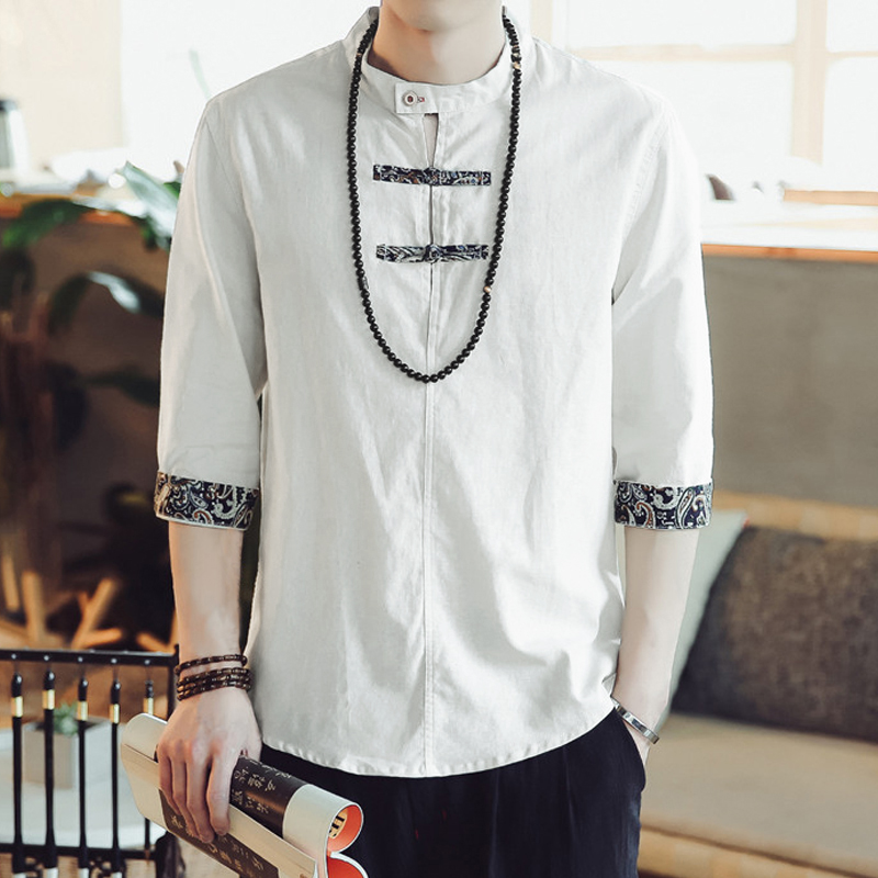

INCERUN Мужская в китайском стиле Винтаж Рубашка с рукавами 3/4 и полуоткрытым воротником Причинные рубашки