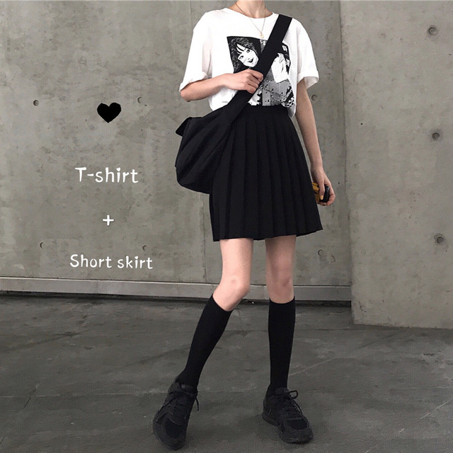 

New Fashion Suit Girl Day Long Футболка с короткими рукавами + Эластичная высокая талия плиссированная юбка Короткая юбка