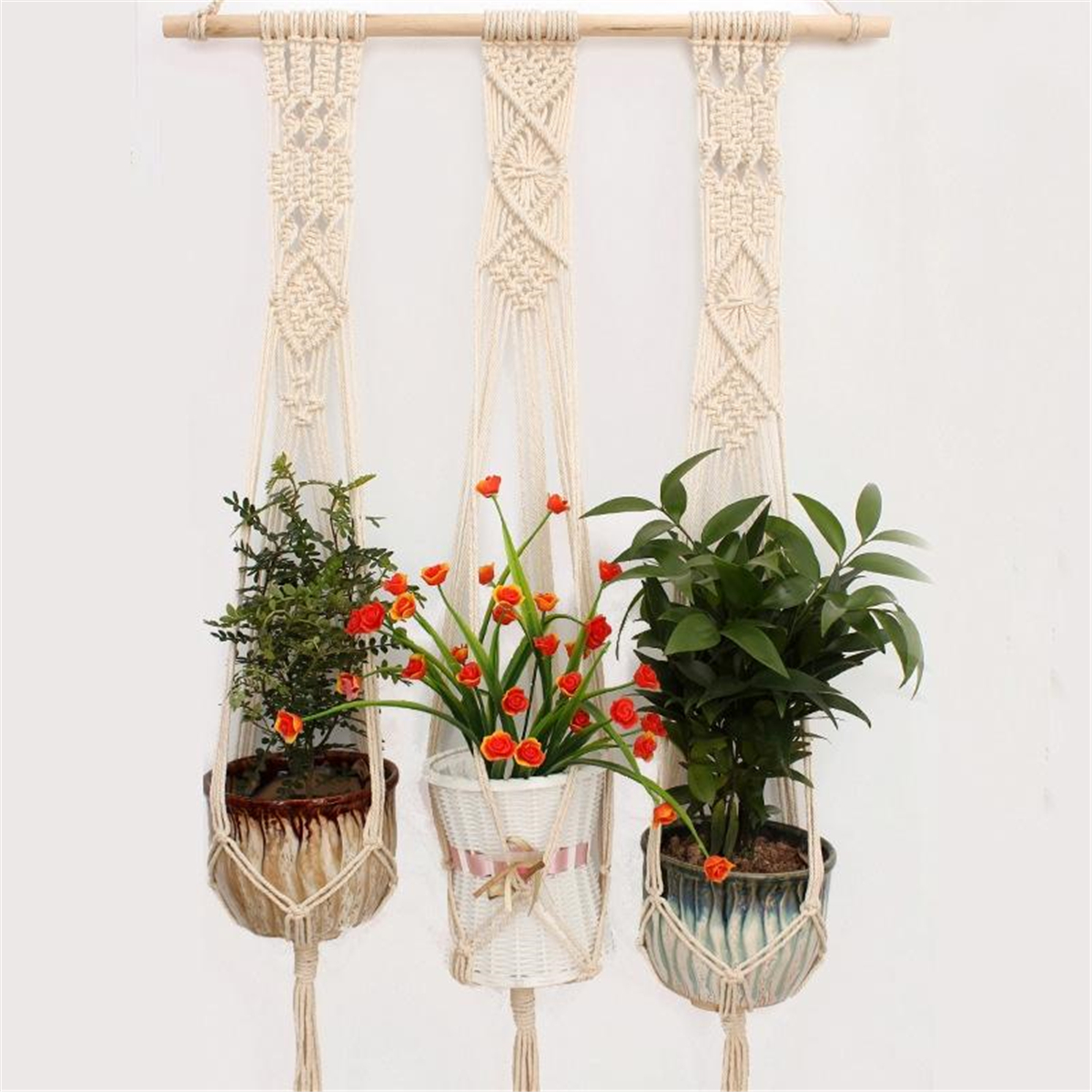 

3 Style Braided Rope Hanging Planter Macrame Plant Holder Indoor Outdoor Decorations
