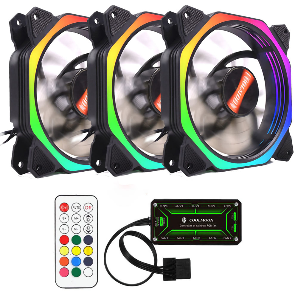 

Coolmoon 3PCS 12cm Multilayer Backlit RGB Cooling Fan with IR Controller for Desktop PC